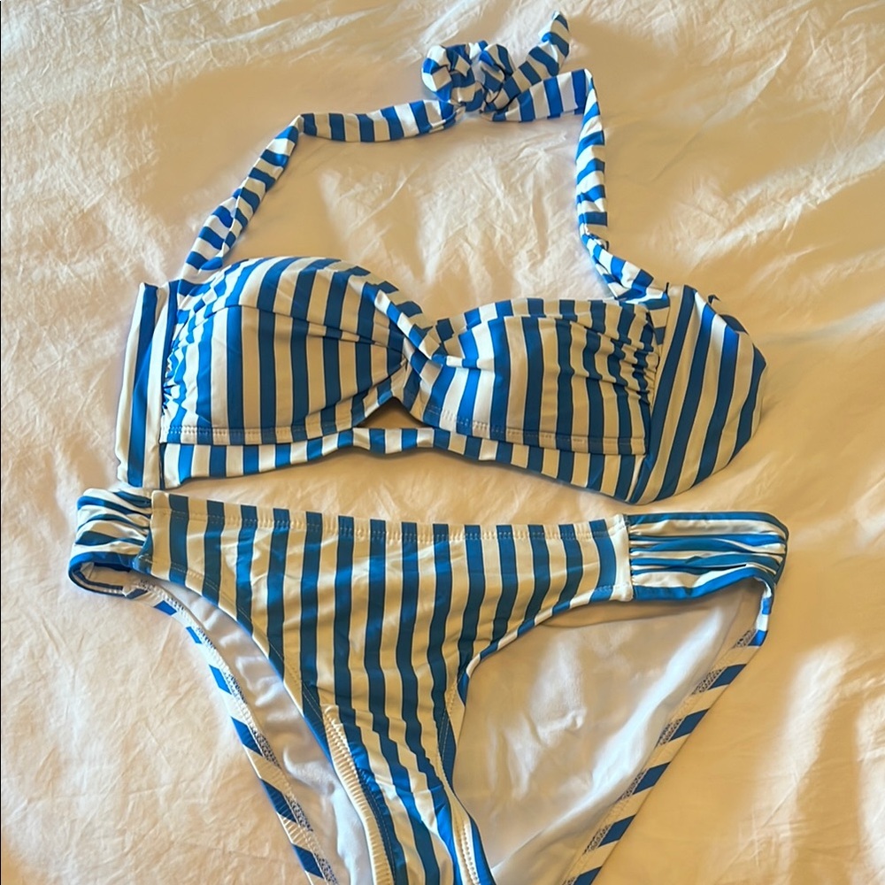 Blue and White Striped Bikini Set. Medium. Great condition